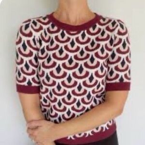 Christian Siriano NEW YORK Short Sleeve Pull Over Sweater With Geometric Pattern